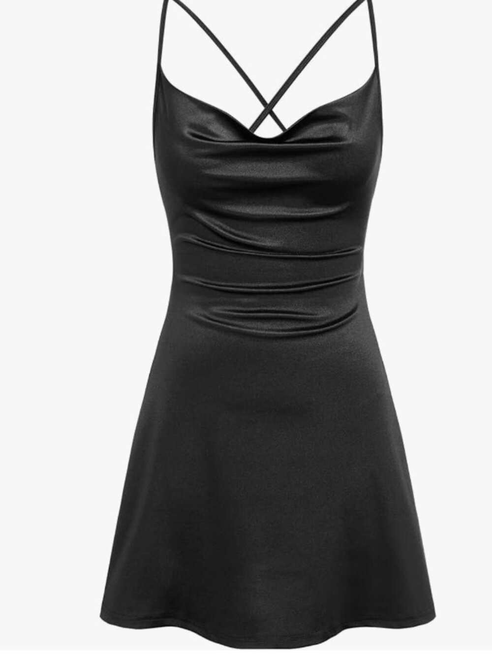 NWT - ZAFUL - Black Satin Halter Mini Slip Dress with lace up back - SIZE L